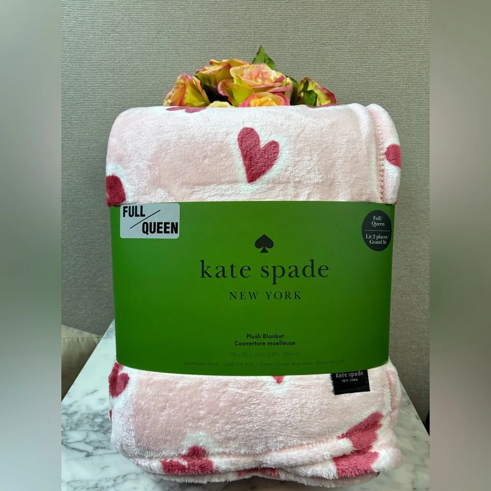 kate spade Pink & Red Heart Plush Blanket - Full/Queen